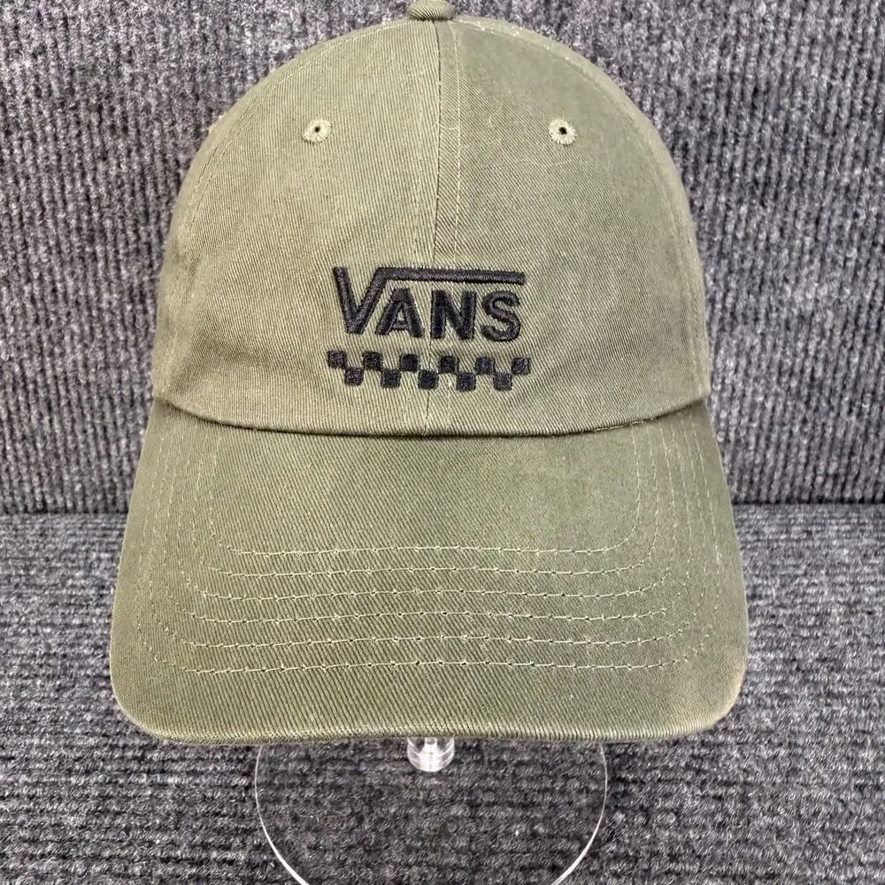 Vans Olive Green Adjustable Strapback Hat Checkerboard Logo Skate Streetwear